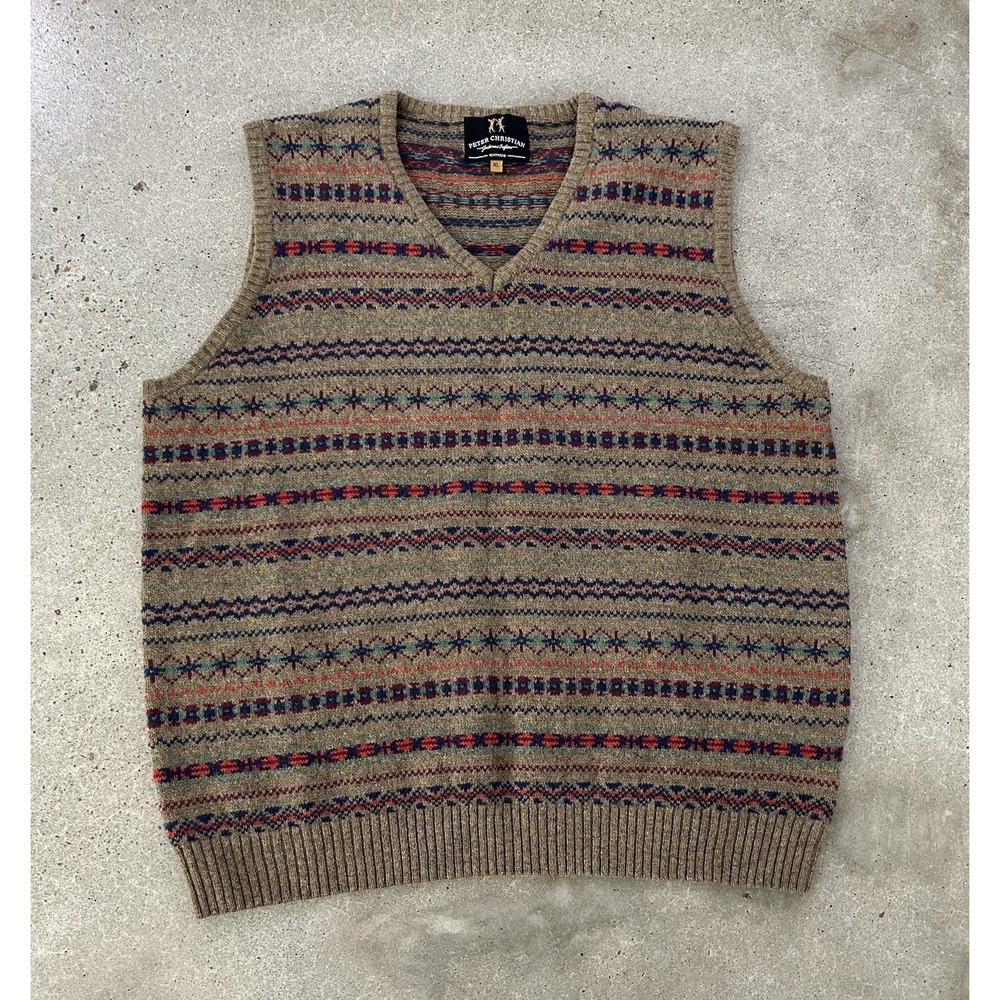 Peter Christian 100% Lambswool Mens Golf Sweater Vest V Neck Fair Isle Sz XL